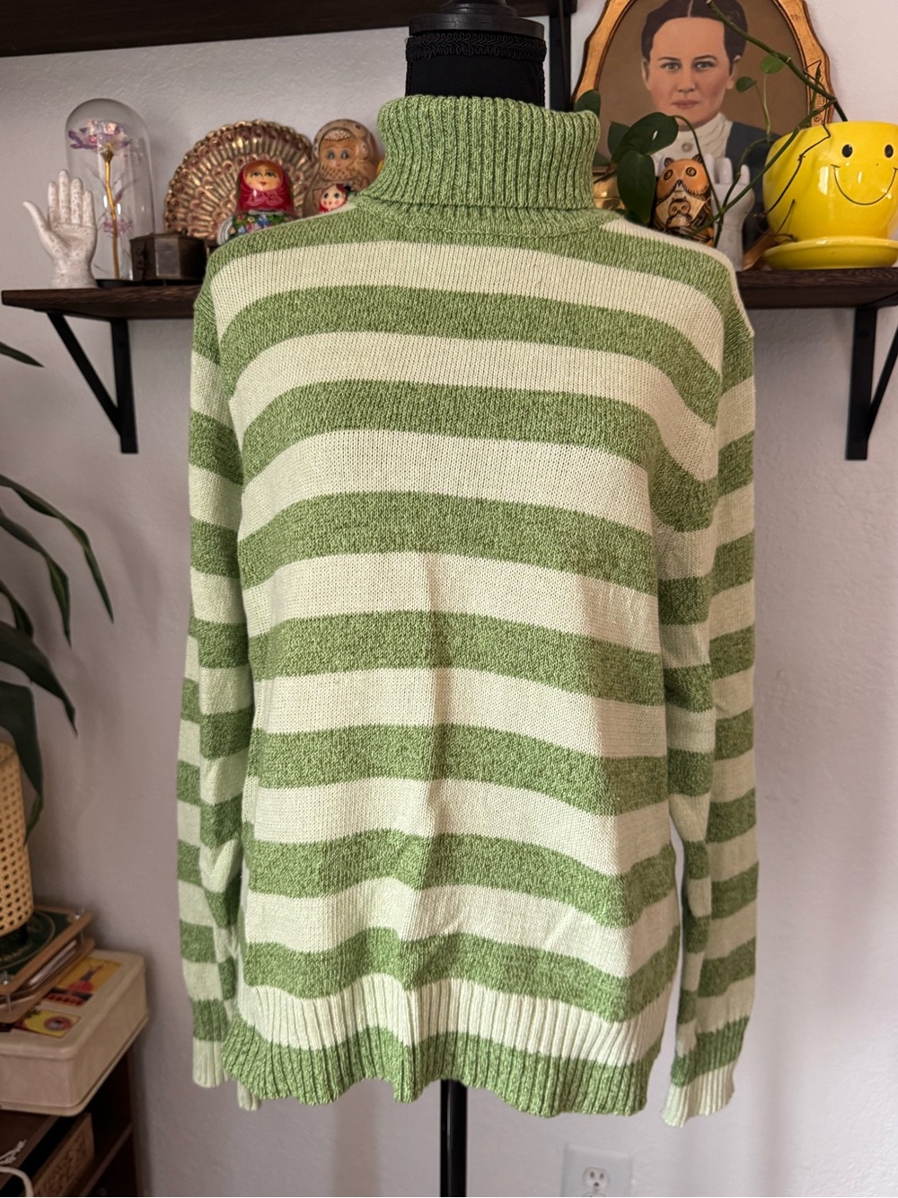 Vintage Y2K Deadstock Jenny Buchanan Green Striped Turtleneck sweater